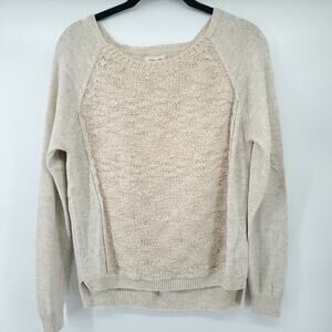 Silence + Noise Boho Minimal Cream Angora Mixed Stitch Chunky Knit Crew Henley S